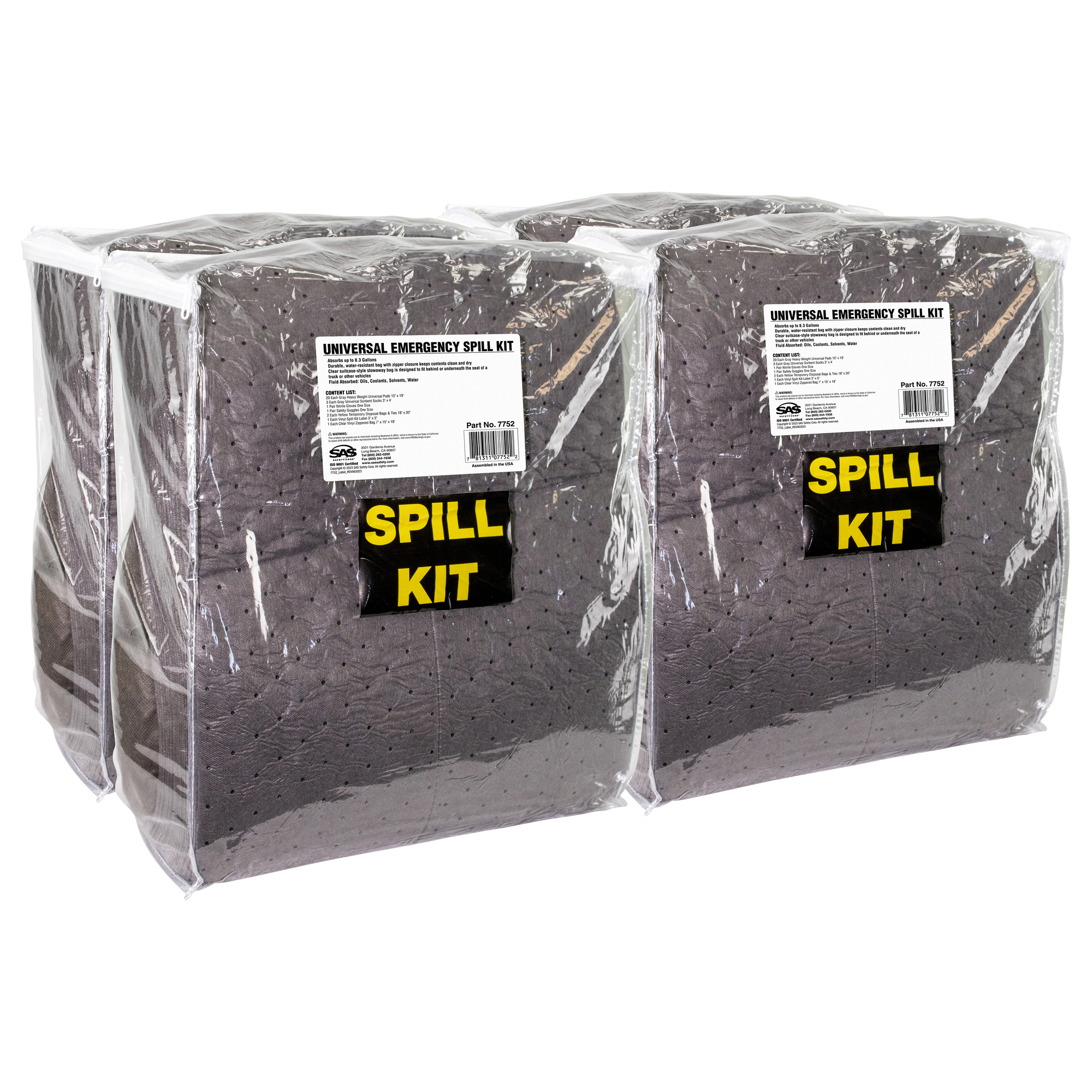 SAS Safety, Universal Emergency Spill Kit (4 Pack), Container Capacity 33 Gal, Pieces (qty.) 116 Model# 7752CASE